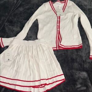Stylish White and Red Skirt Set